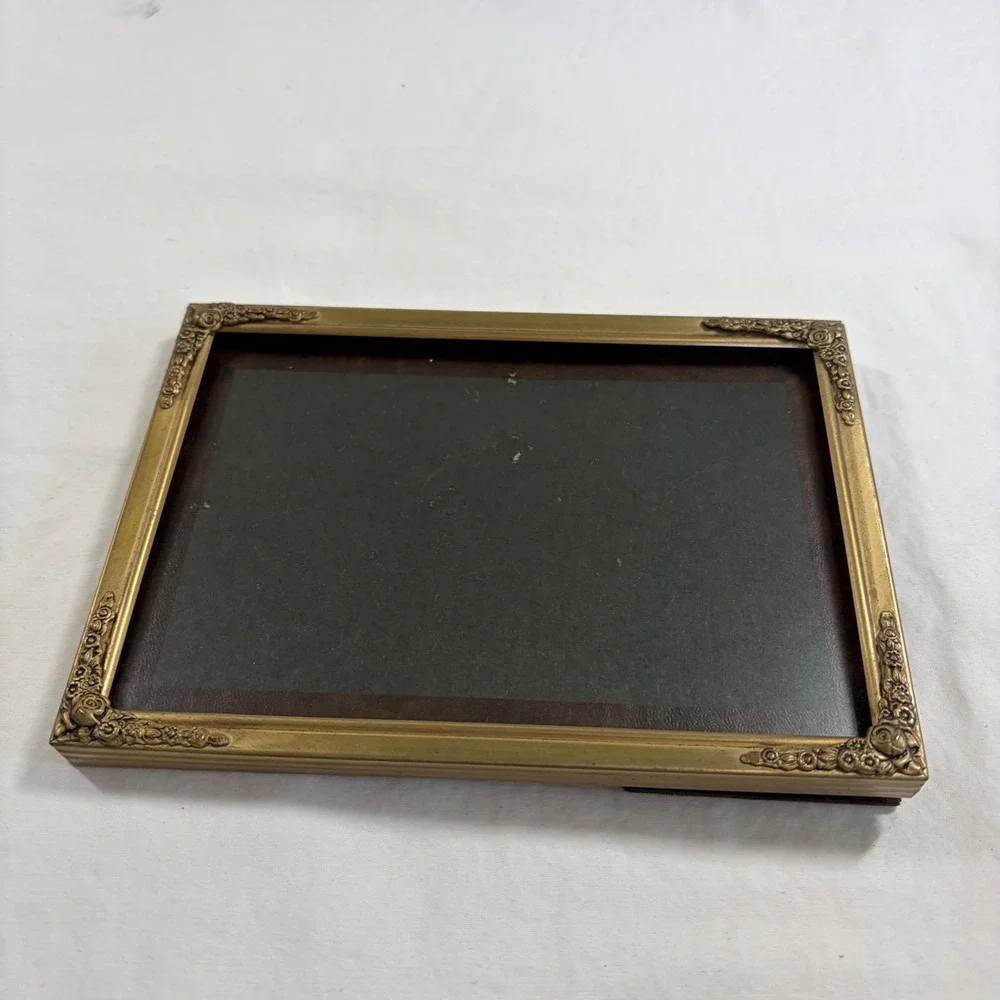 Vintage Brass Ornate Floral Rose Picture Frame Gold Tone 5x7 Tabletop Wall Hang